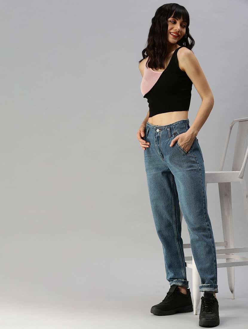Women's Plain Mom Fit Jeans