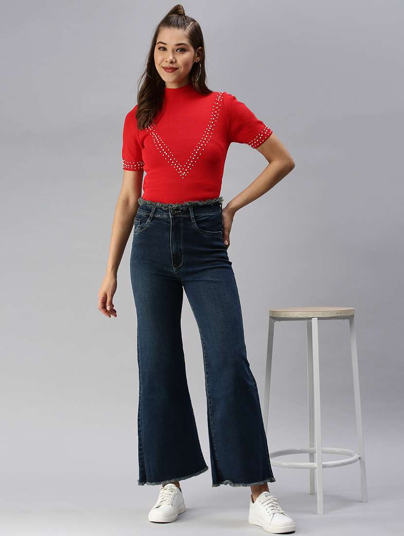women's plain wide leg jeans - 18390337 -  Standard Image - 3