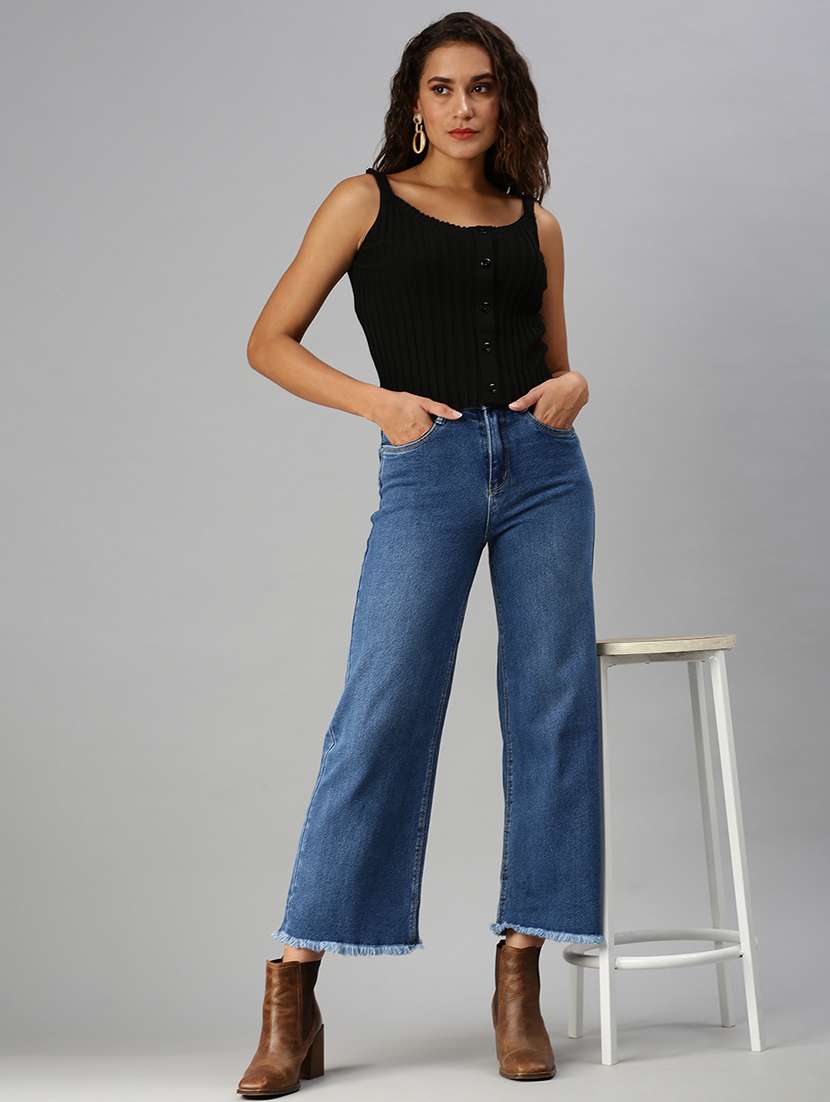 women's plain straight fit jeans - 18390341 - Standard Image - 3