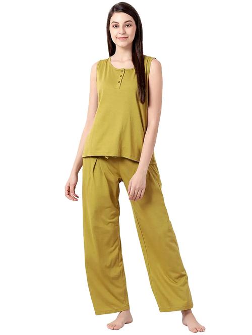 olive green solid nightwear pajama set - 18390368 - Standard Image - 0