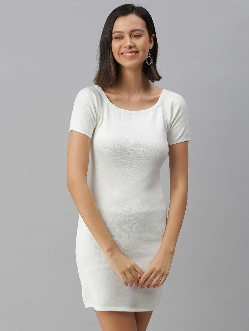 boat neck solid bodycon dress