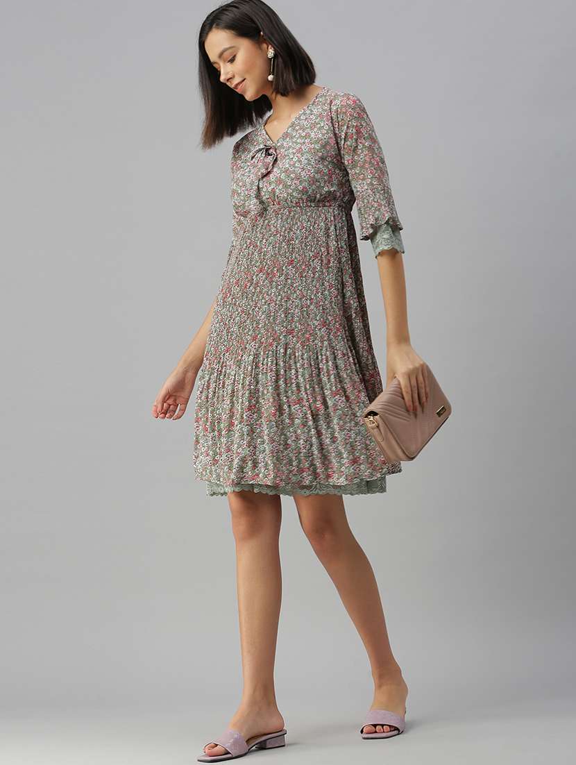 v-neck floral fit & flare dress - 18390444 -  Standard Image - 3