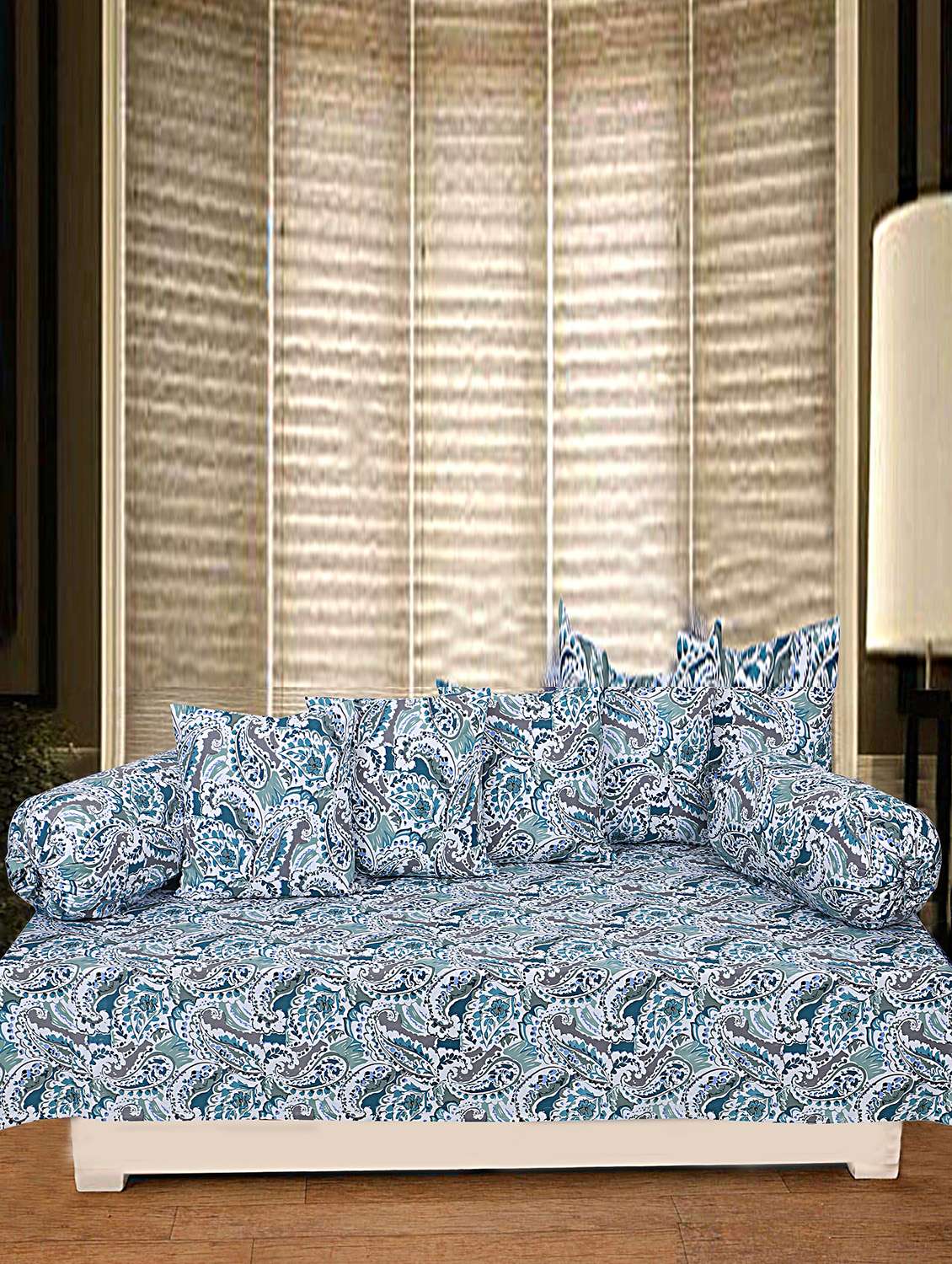 texstylers 100% cotton jaipuri allover print 200 tc paisley set of 8 pcs's diwan set