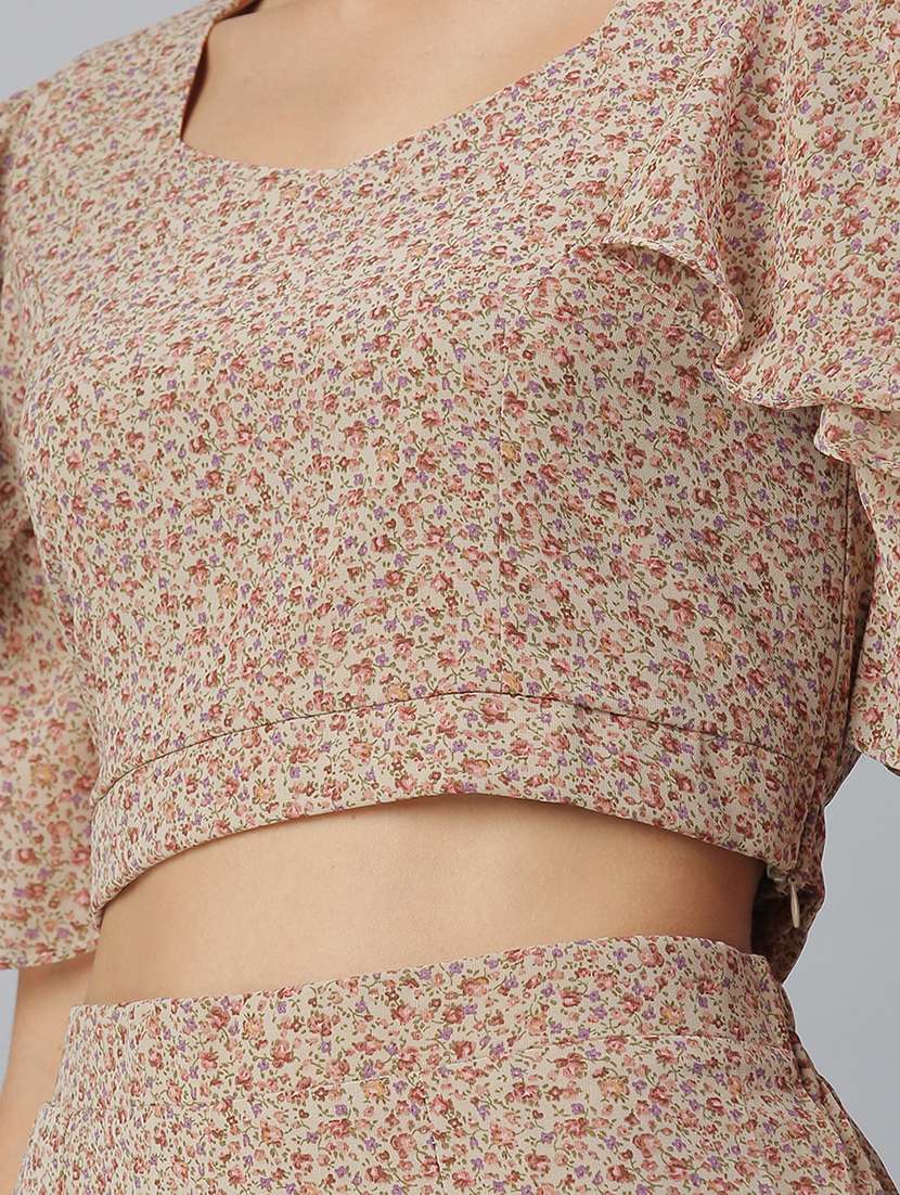 sweet heart neck printed top and palazzos set set - 18390821 -  Standard Image - 3