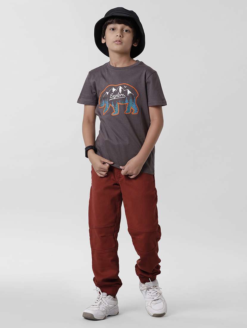 boys brown solid joggers trouser - 18391607 -  Standard Image - 3