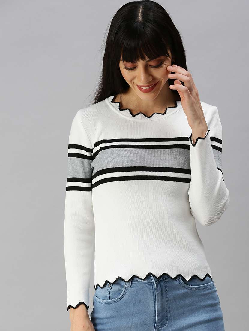 white  striprd crop top