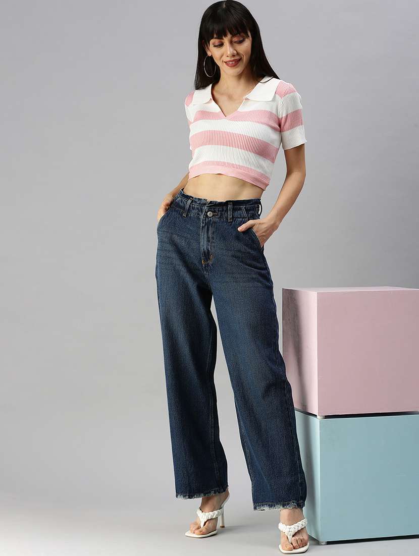 short sleeves striped crop top - 18391991 -  Standard Image - 3