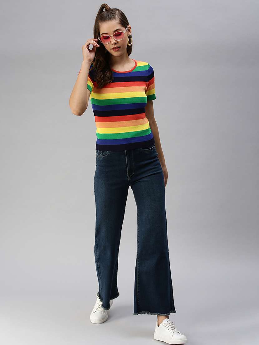 round neck striped crop top - 18391993 -  Standard Image - 3