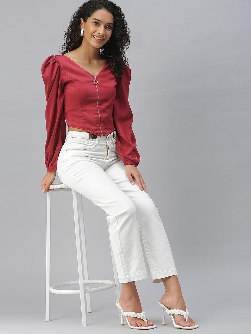 women's crop v neck top - 18392034 -  Standard Image - 3