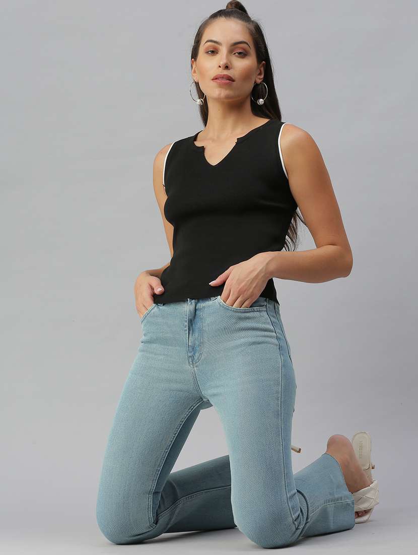 women's crop notch neck top - 18392133 -  Standard Image - 3