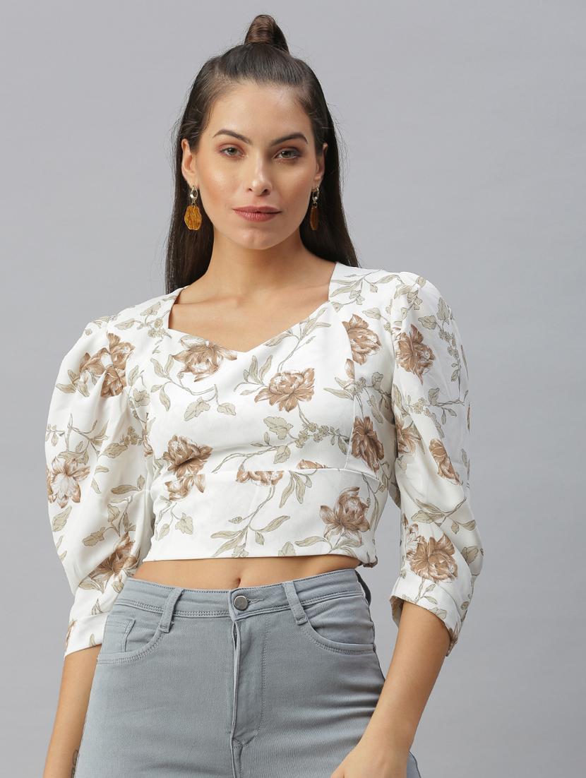 puff sleeve floral crop top - 18392149 -  Zoom Image - 0