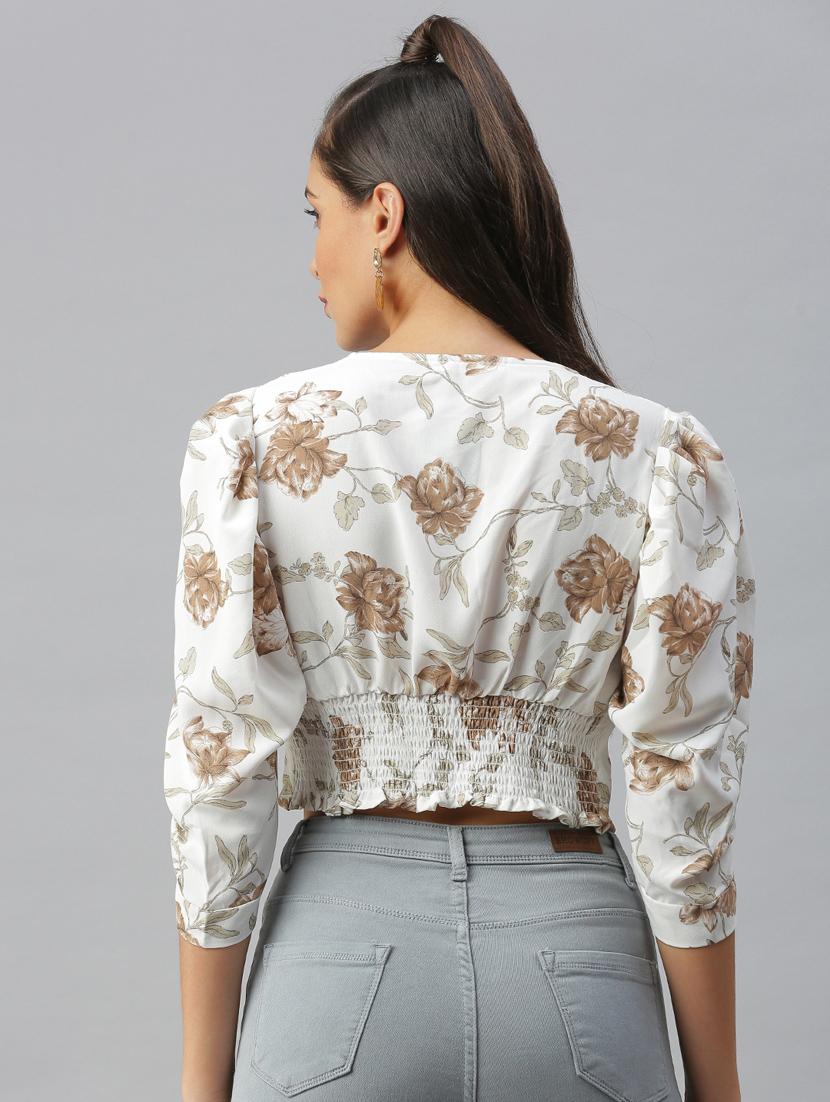 puff sleeve floral crop top - 18392149 -  Standard Image - 3