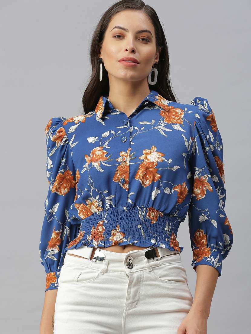 women's blouson collared top