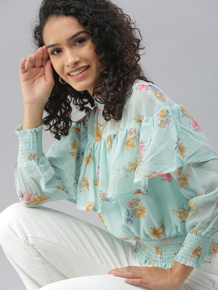 women's ruffle high neck top - 18392155 - Standard Image - 3