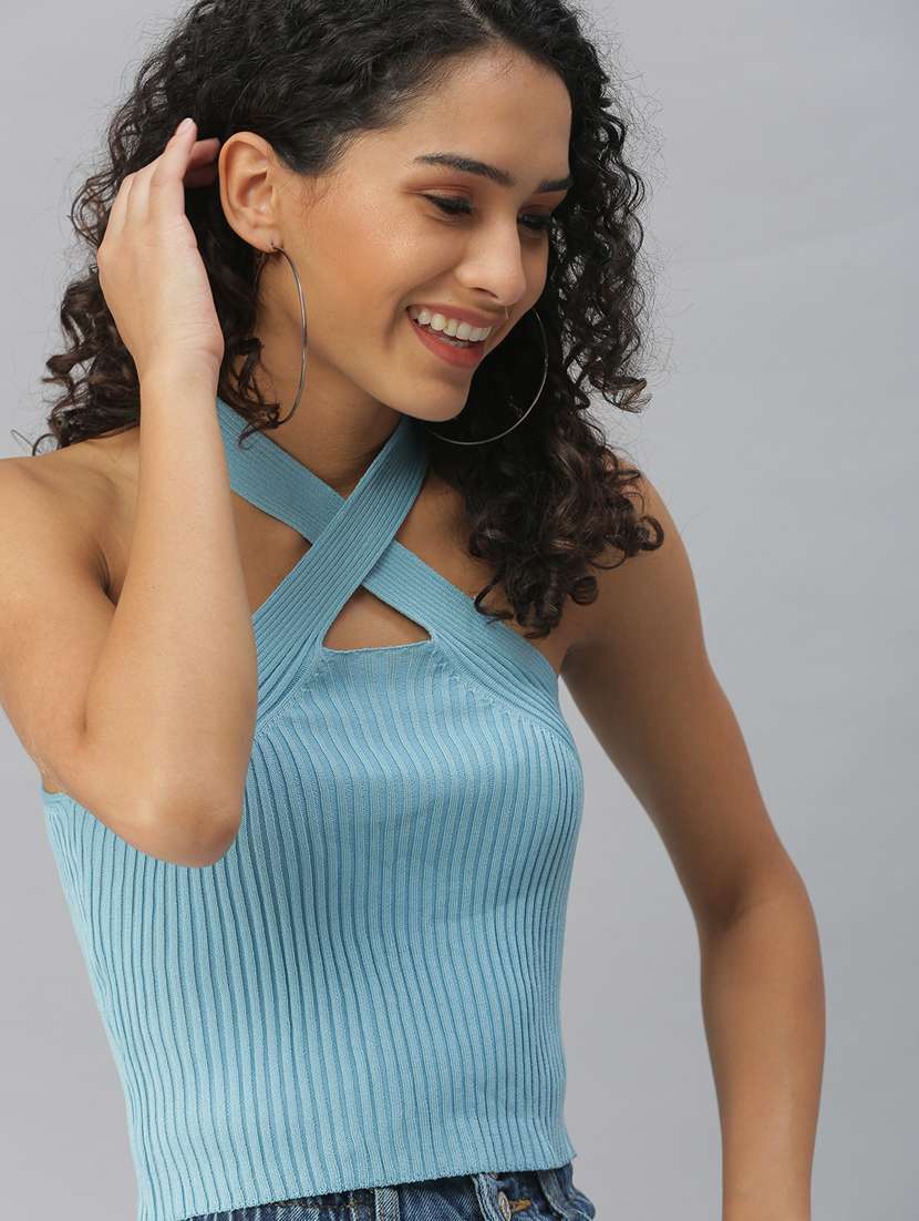 women's crop key hole neck top - 18392166 -  Standard Image - 3