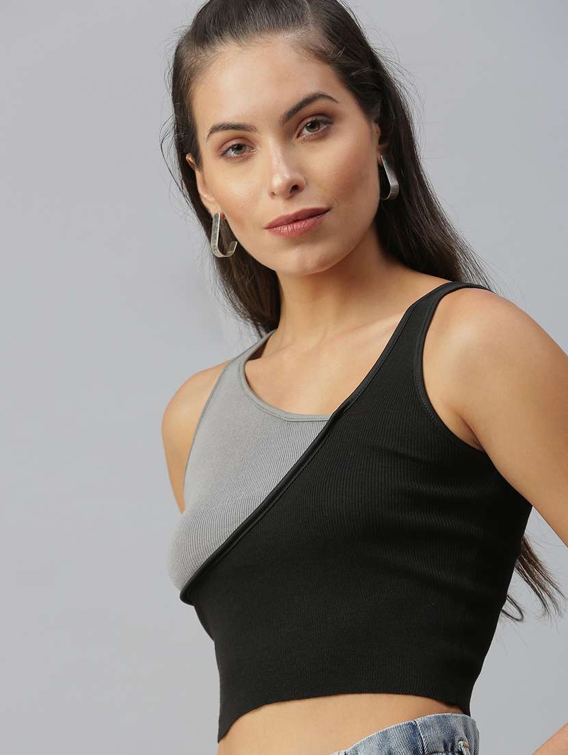women's crop asymmetric neck top - 18392170 -  Standard Image - 3