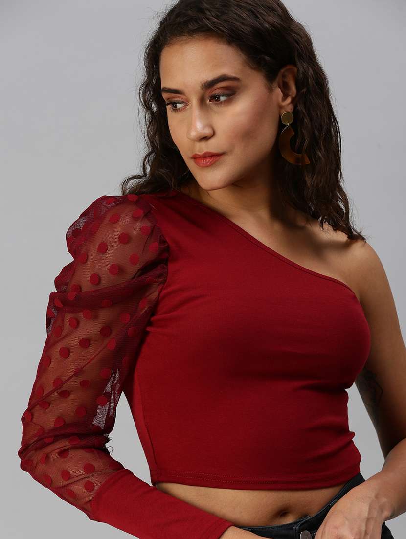 puff sleeve solid crop top  - 18392173 -  Standard Image - 3