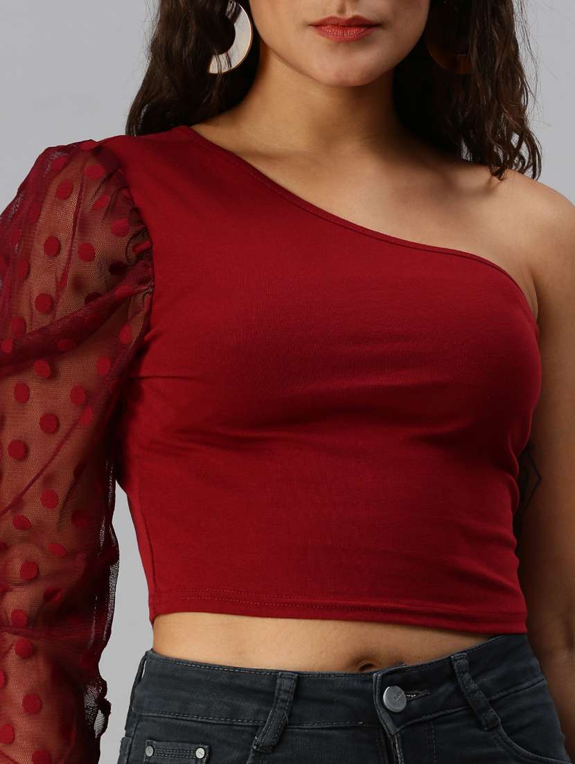 puff sleeve solid crop top  - 18392173 -  Standard Image - 5