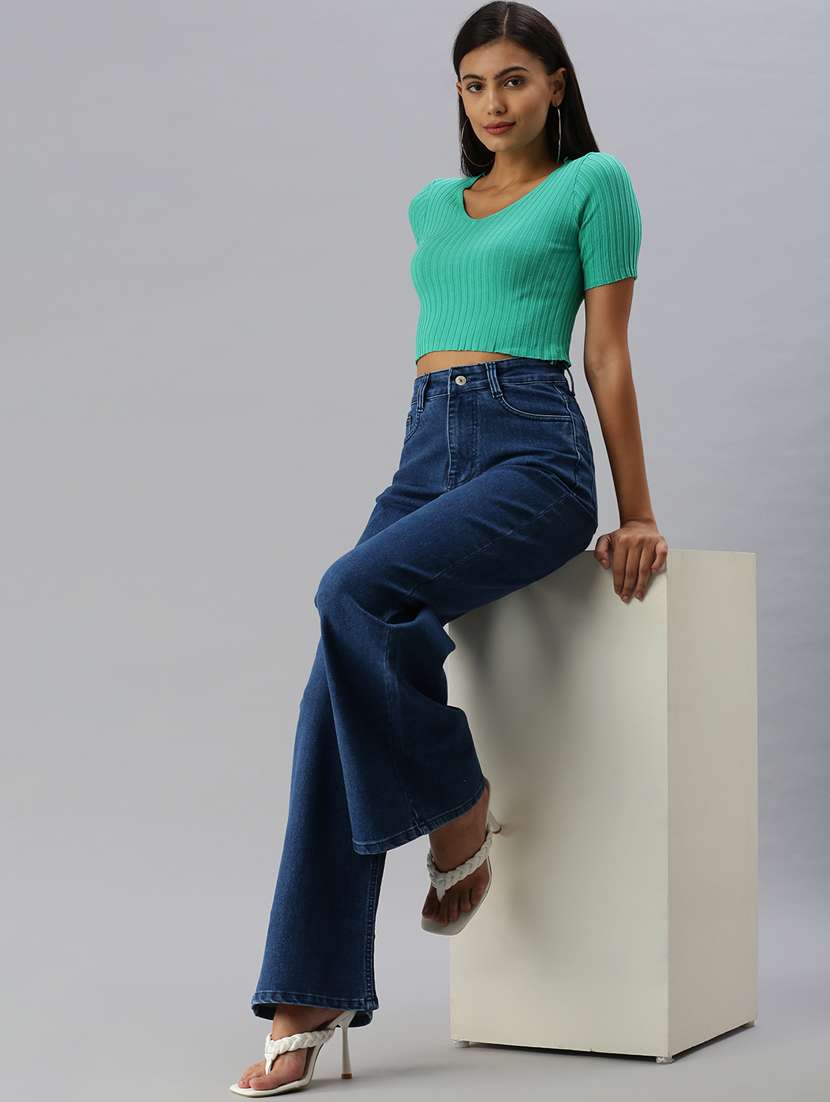 v neck solid crop top  - 18392176 -  Standard Image - 3