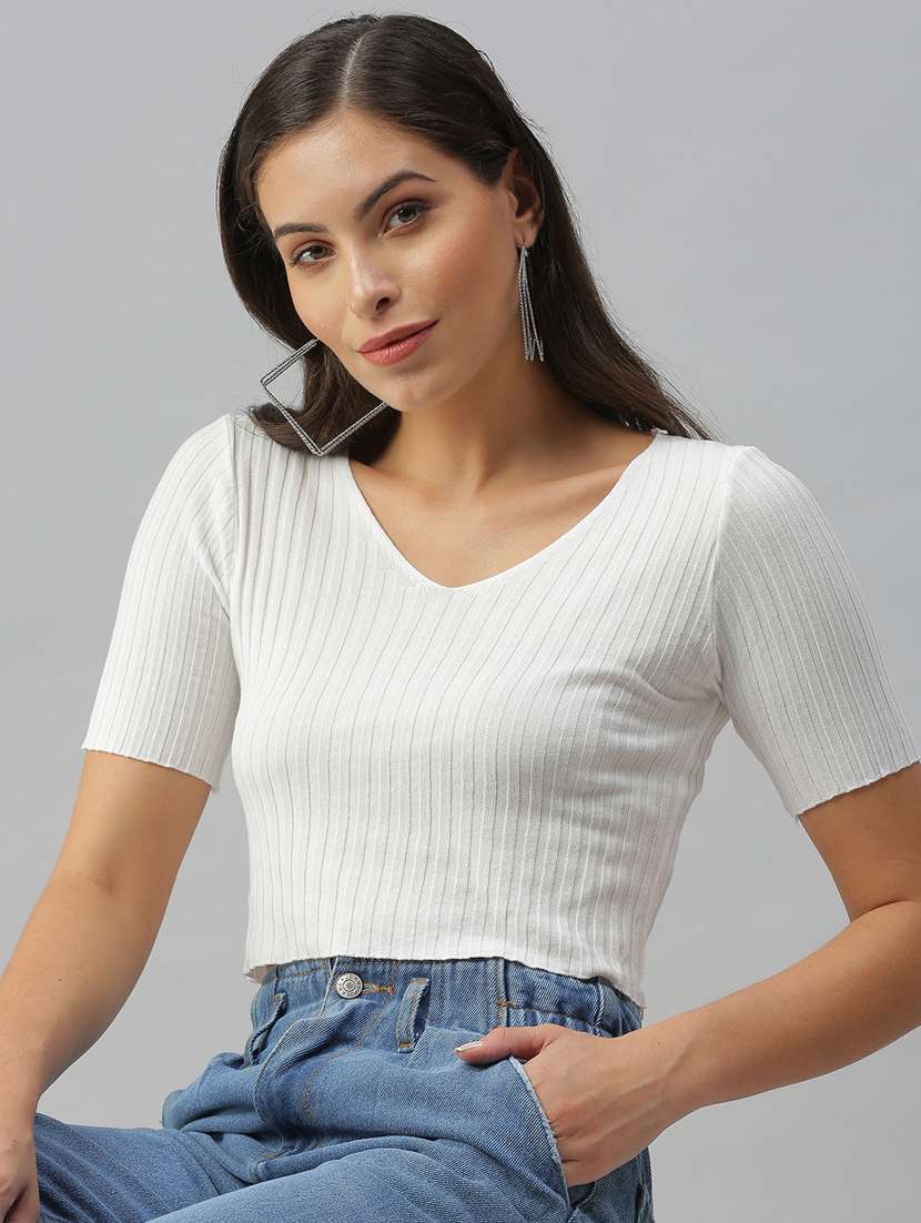 v neck solid crop top  - 18392177 -  Standard Image - 3