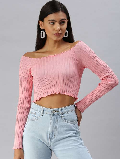 off shoulder solid crop top  - 18392179 -  Standard Image - 0