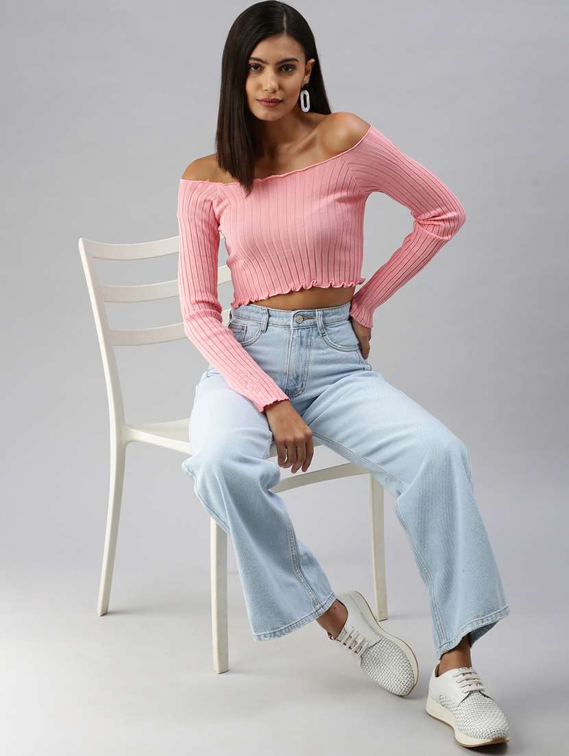 off shoulder solid crop top  - 18392179 -  Standard Image - 3