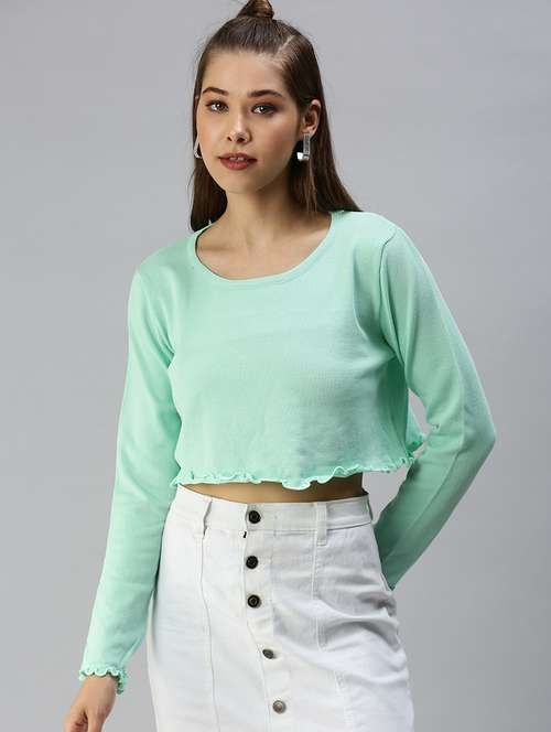 women's crop round neck top - 18392214 - Standard Image - 0