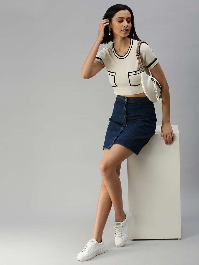 women's crop round neck top - 18392222 -  Standard Image - 3