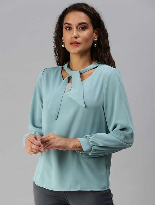 women's straight tie-up neck top - 18392276 -  Standard Image - 0