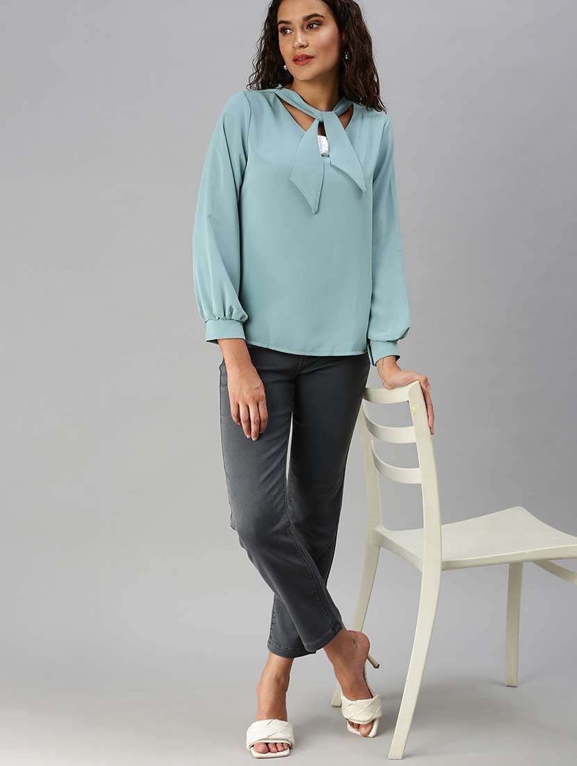 women's straight tie-up neck top - 18392276 - Standard Image - 3
