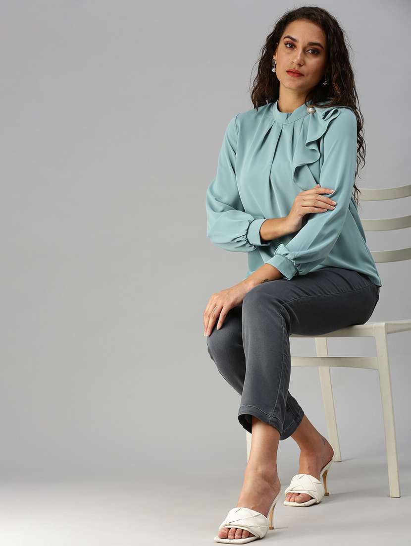 women's straight mandarin neck top - 18392278 - Standard Image - 3