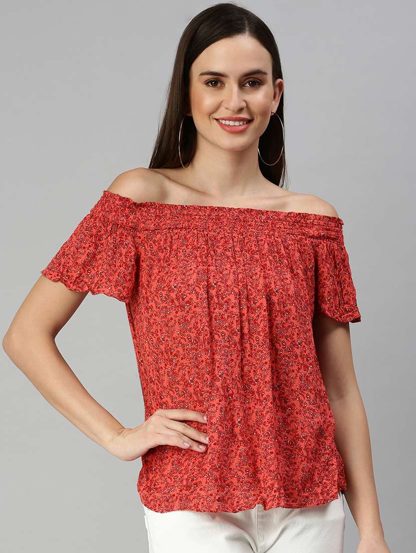 off shoulder floral a-line top