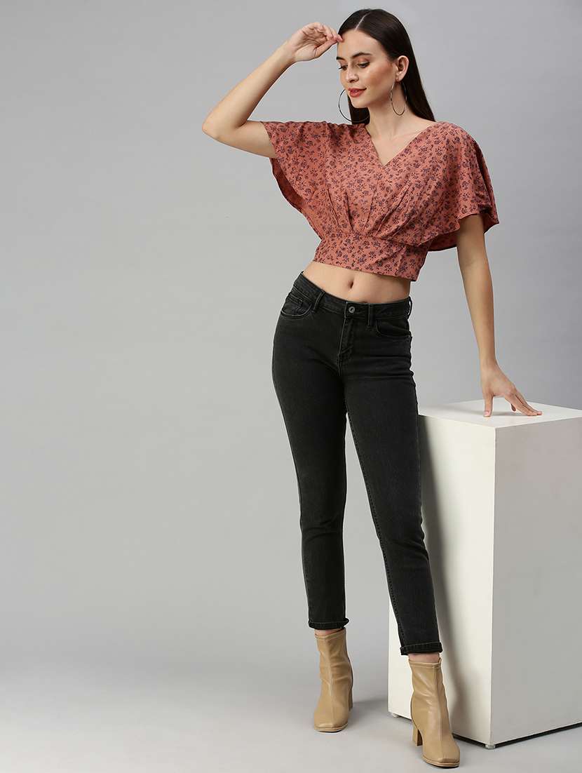 women's crop v neck top - 18392337 - Standard Image - 3