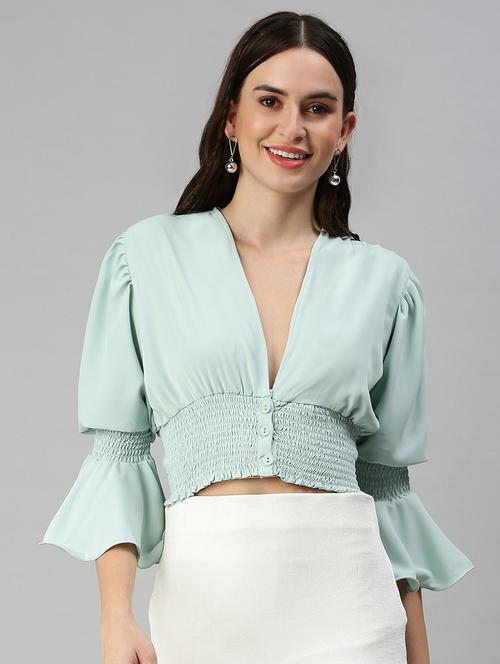 women's crop v neck top - 18392369 -  Standard Image - 0