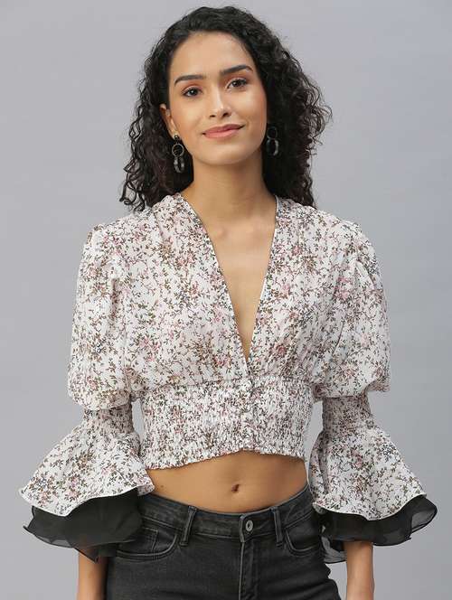 women's crop v neck top - 18392378 - Standard Image - 0