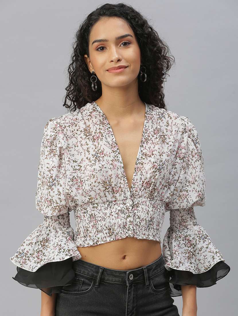 women's crop v neck top - 18392378 - Zoom Image - 0