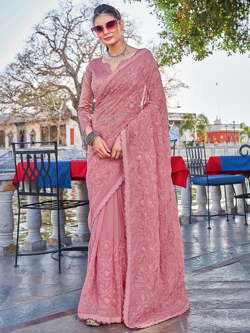 tonal embroidered saree with lace border - 18392530 -  Standard Image - 0