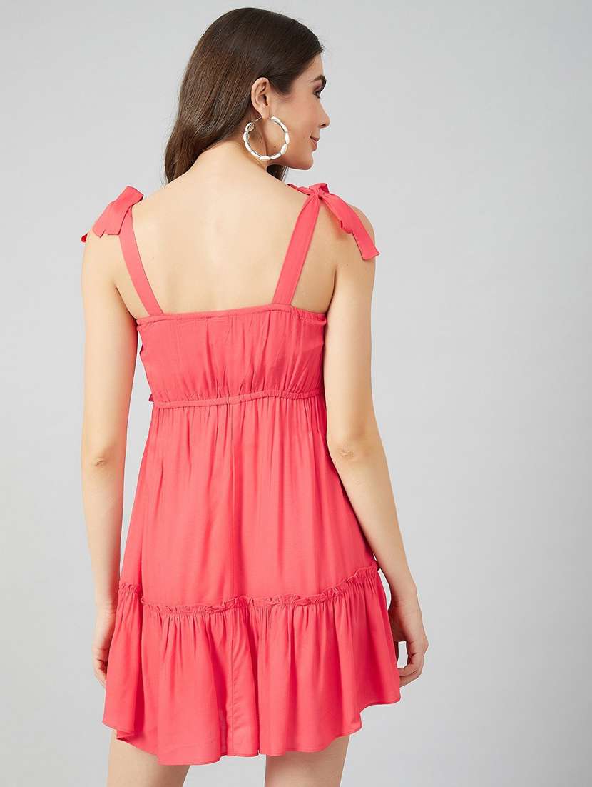 Tie Knot Shoulder Solid Flared Dress 