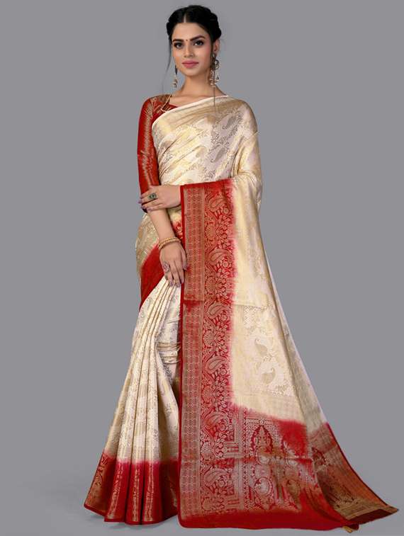 white cotton blend saree with blouse