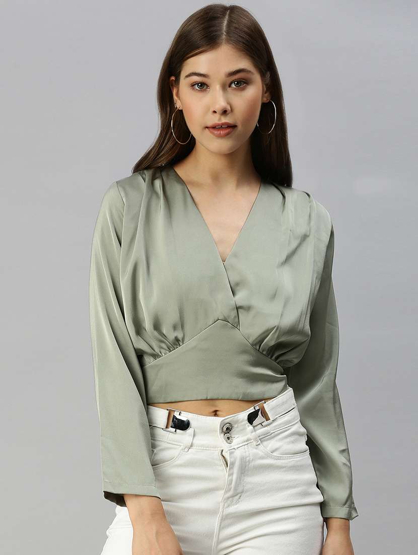 women's crop overlap neck top - 18393017 -  Zoom Image - 0