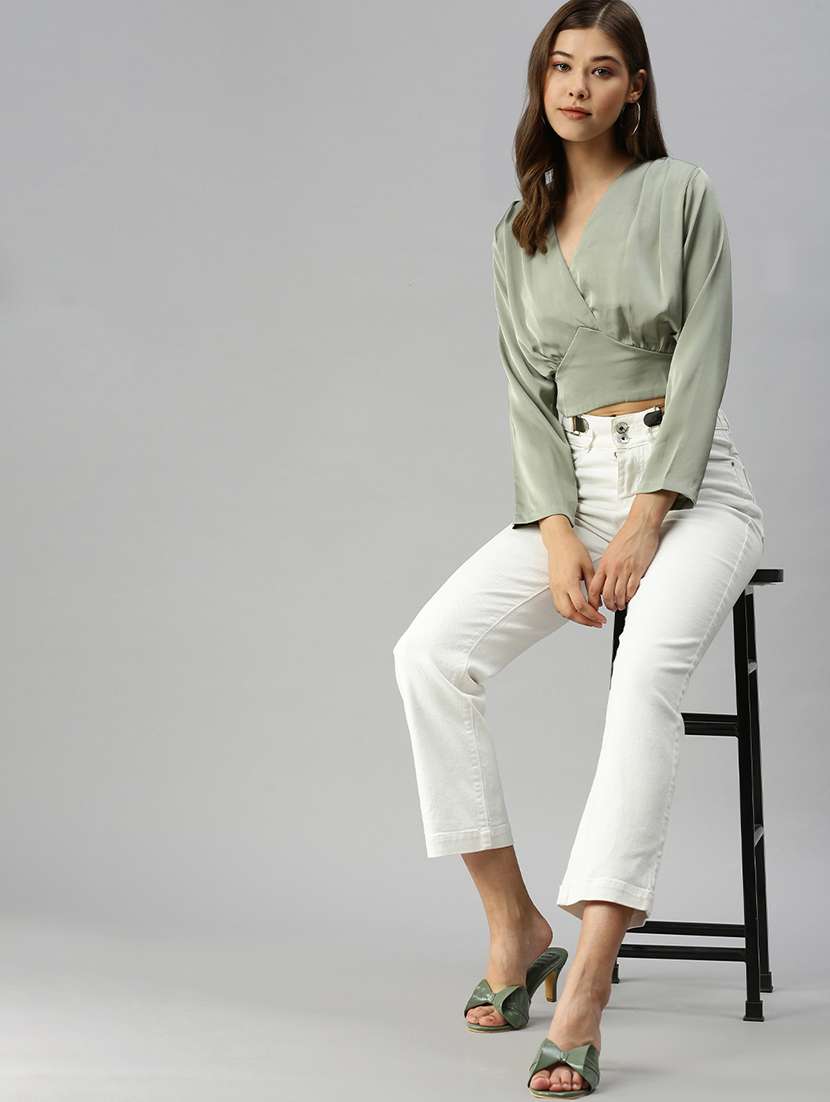 women's crop overlap neck top - 18393017 -  Standard Image - 3