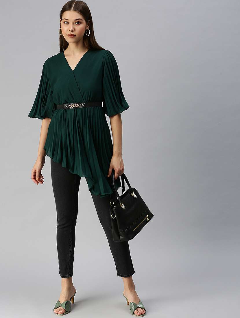 women's asymmetric v neck top - 18393018 -  Standard Image - 3