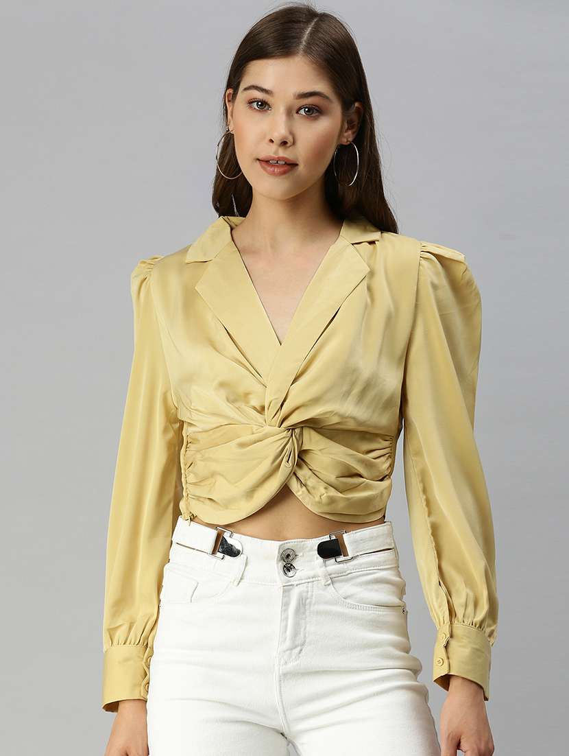 women's crop lapel neck top