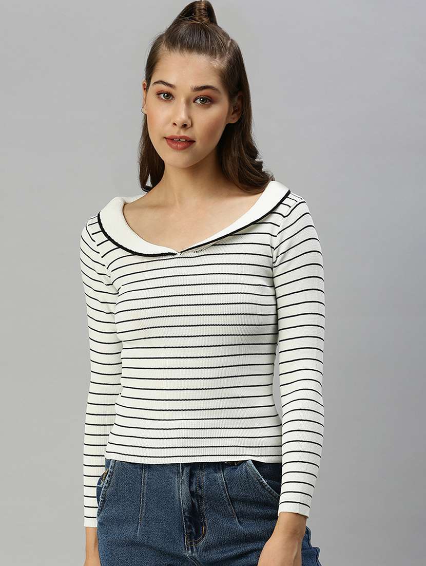 peter pan neck striped top 