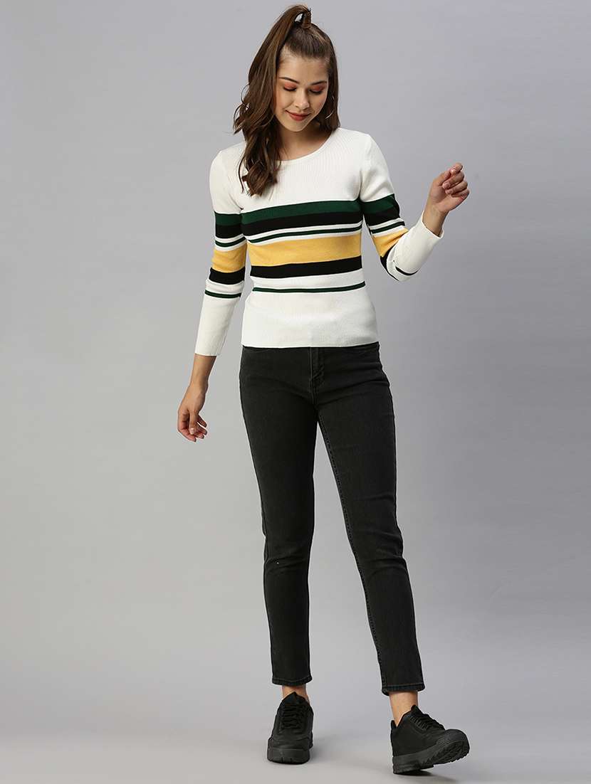 round neck striped regular top - 18393056 -  Standard Image - 3