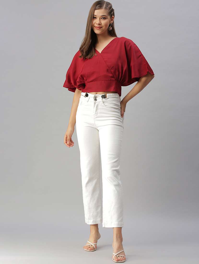 women's crop v neck top - 18393076 -  Standard Image - 3