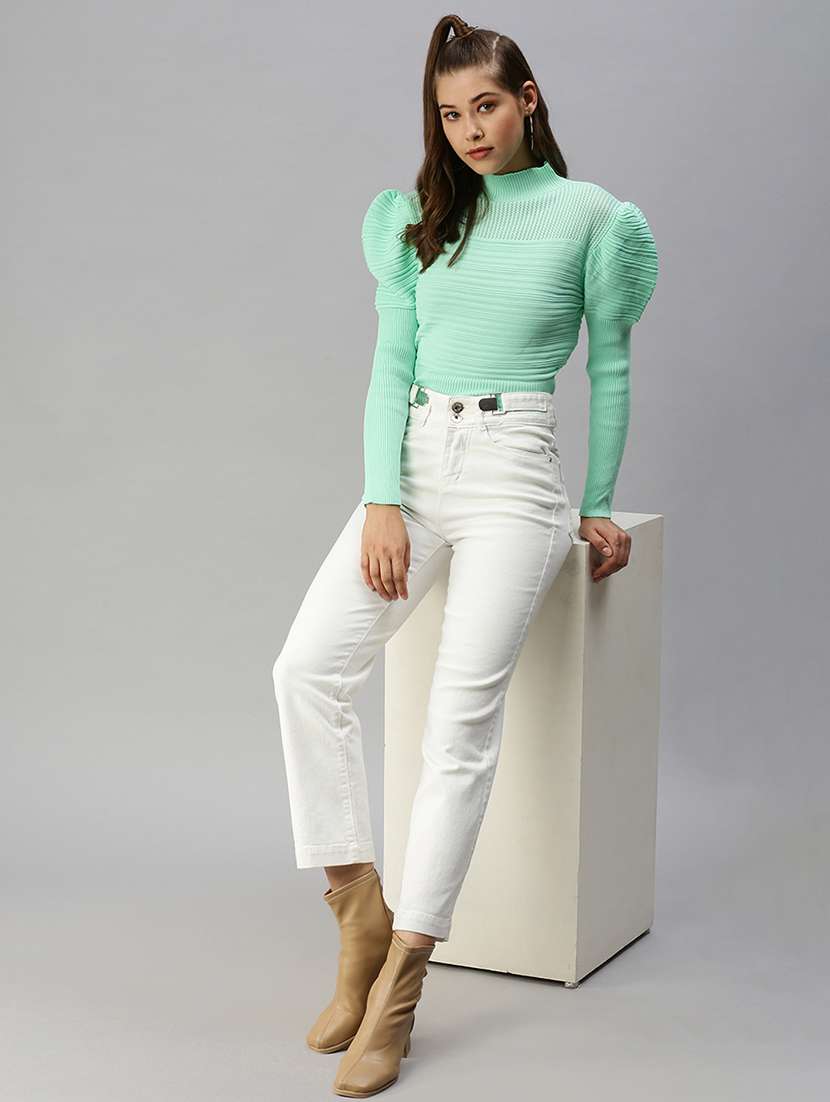 puff sleeved solid regular top - 18393090 -  Standard Image - 3