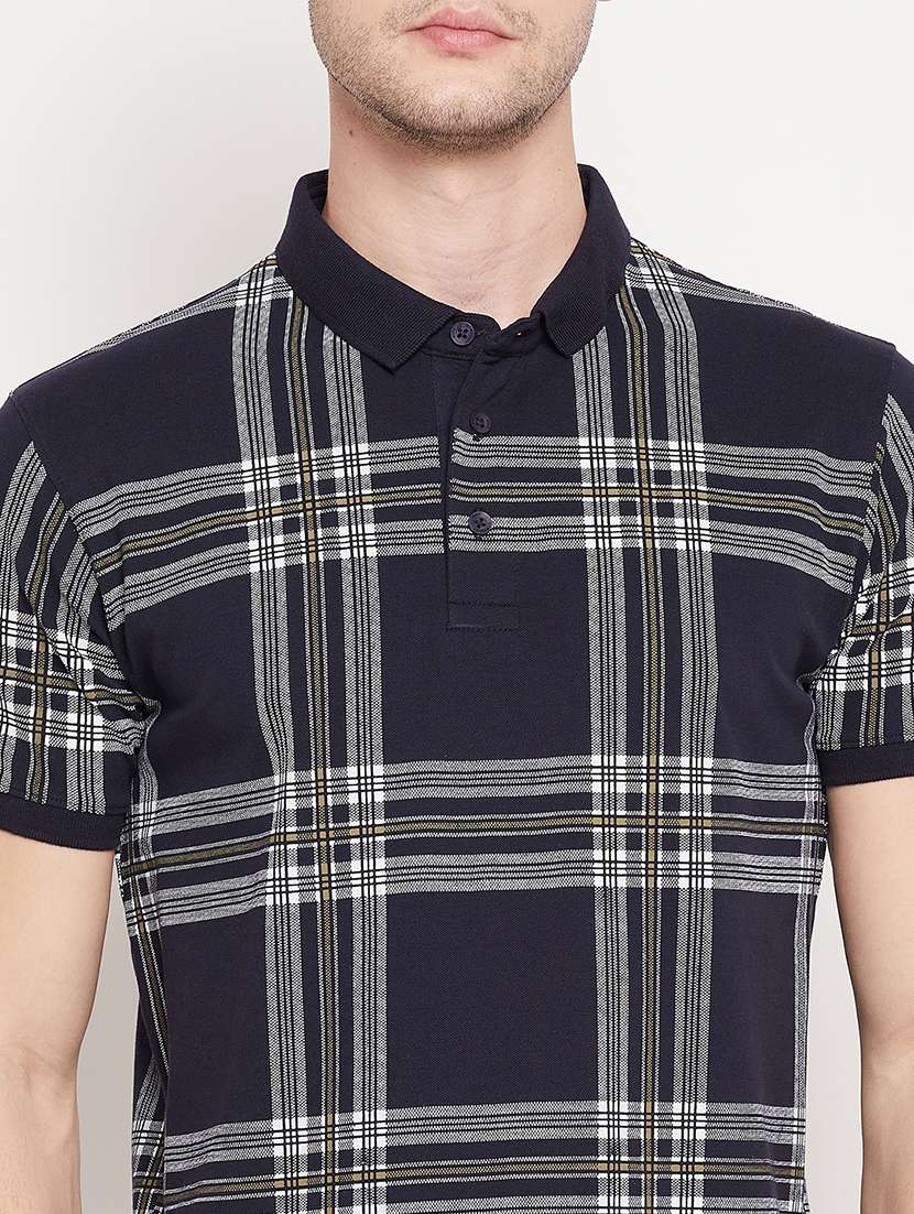 navy blue checkered polo t-shirt - 18393207 -  Standard Image - 3