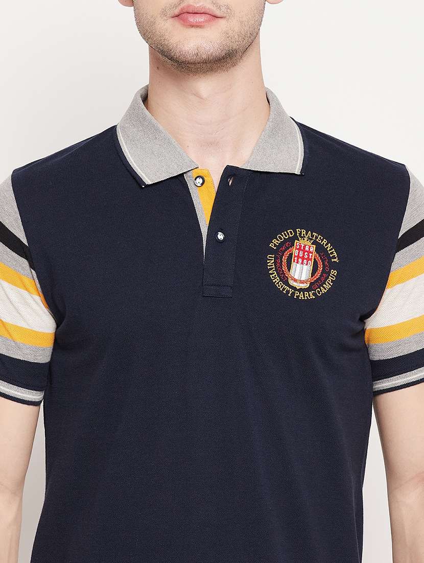 navy-blue color-blocked polo t-shirt  - 18393221 -  Standard Image - 3
