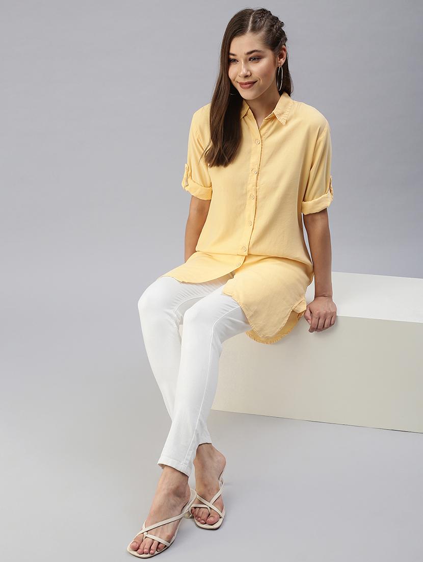curved hem solid shirt tunic - 18393314 - Standard Image - 3